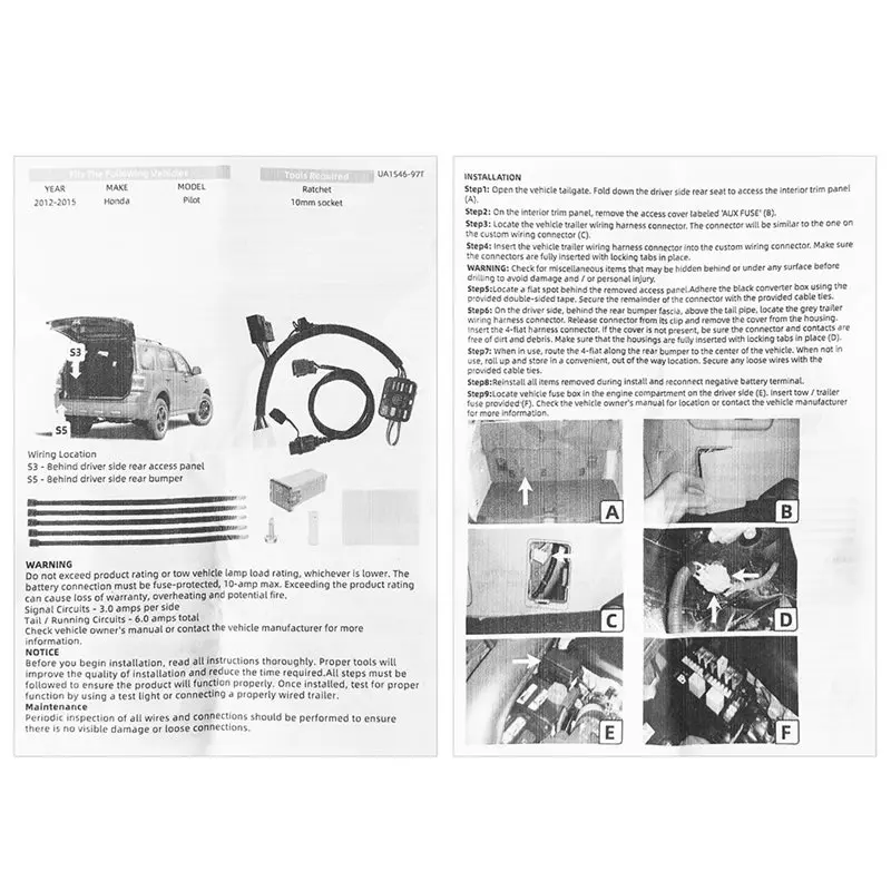 4ピン トレーラー配線ハーネス 56170 ホンダ パイロット 2012-2015 牽引ヒッチハーネスキット用