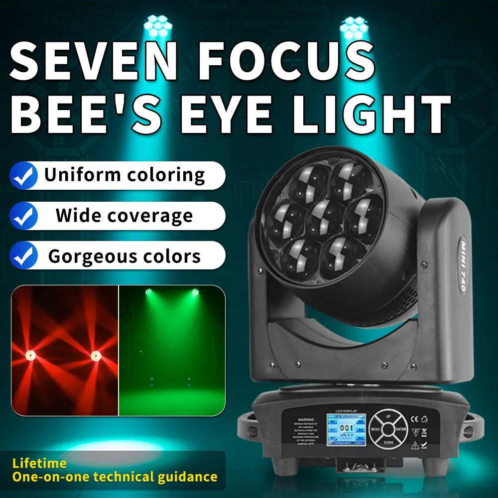 

7x40W RGBW LED Moving Head DMX Big Bees Eyes Zoom Wash Light Stage Lighting Equipment For DJ Disco Home Party Night Club Bar