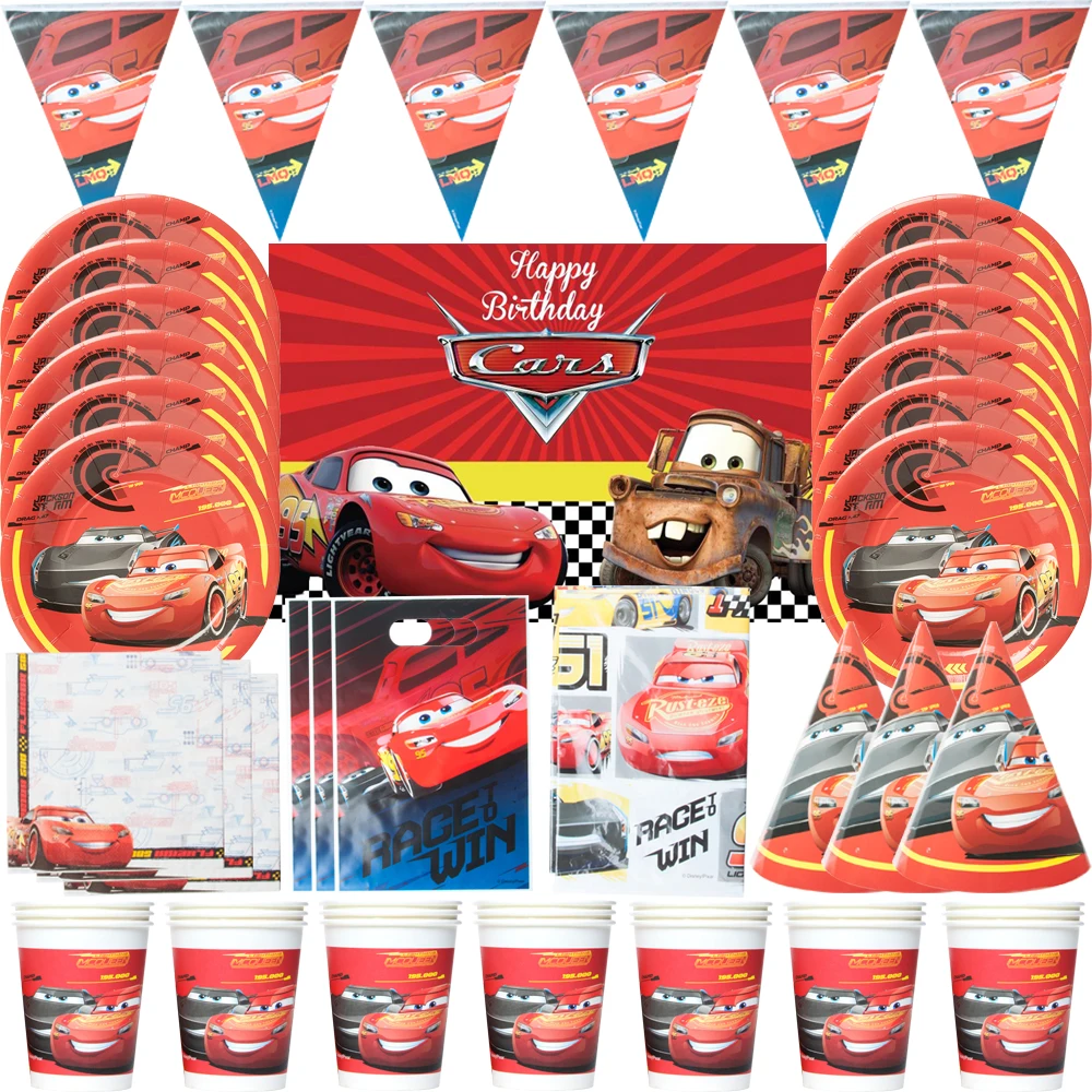 Disney Lightning Mcqueen Cars Kids Birthday Party Supplies Disposable Tableware Plate Napkin Straw Baby Shower Party Decorations