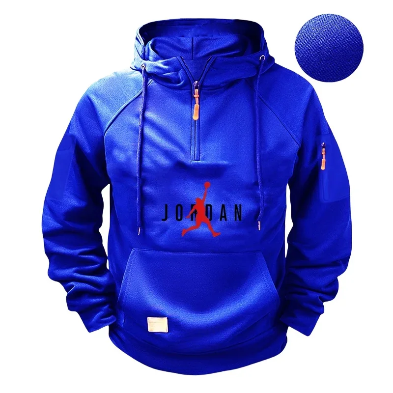 Nuova felpa con cappuccio da uomo, felpa con cappuccio casual, cordino con cerniera, pullover multitasche tinta unita, soprabito da uomo a maniche lunghe, top