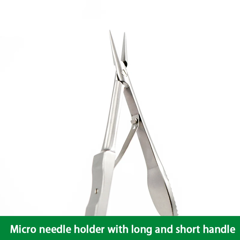 Stainless Steel Microscopic Instruments Long And Short Handle Needle Holder Needle Holder With Horizontal Stripe