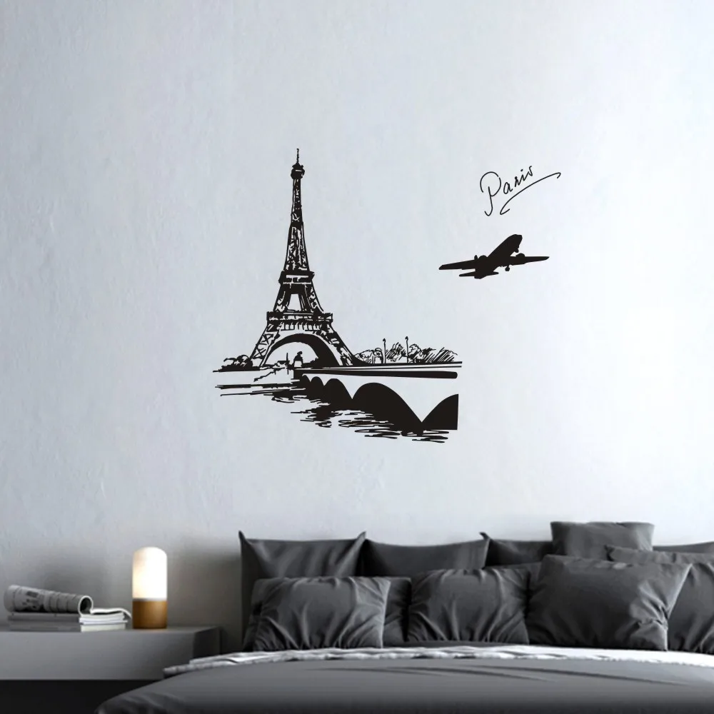 Eiffel Tower Skyline Wall Decal Sticker Vinyl Decor Mural Art Living Room Home Decoration Landmark