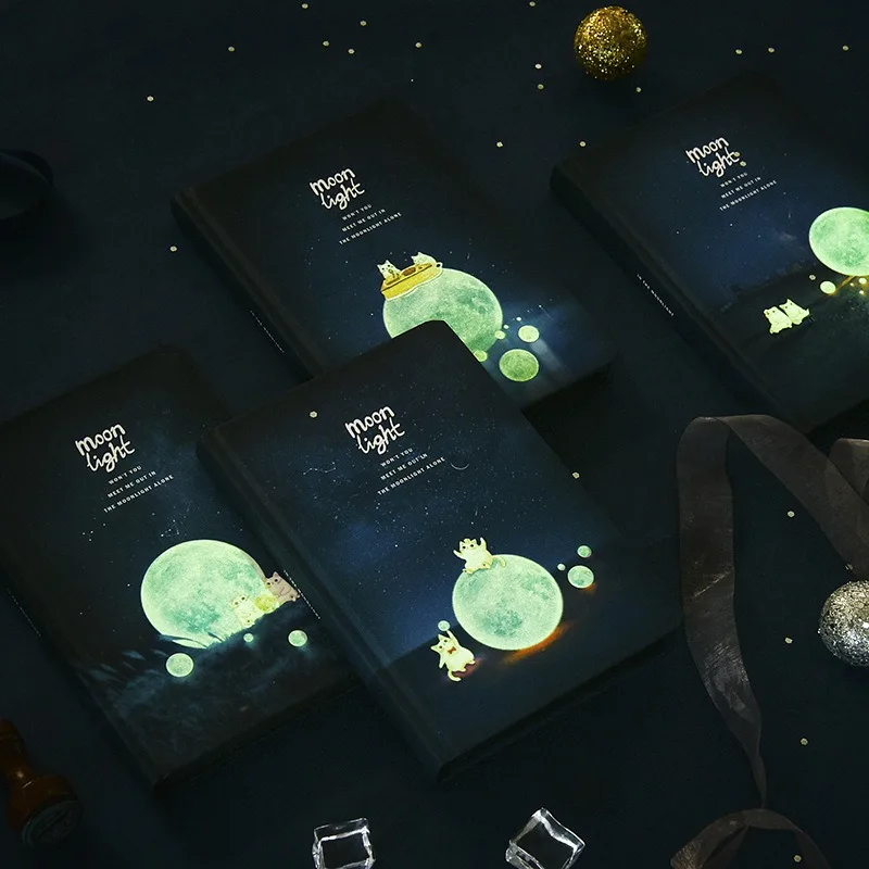 Moon Night Hardcover Journal A5 Luminous Notebook Black Paper Glow-in-the-Dark Diary for Hand-Drawing School Office Stationery