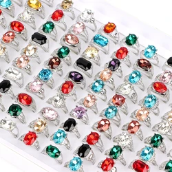 10Pcs/Lot Fashion Punk Retro Glass Stone Ring For Women Men Geometry Carved Imitation Gemstone Mixed Style Jewelry Party Gifts