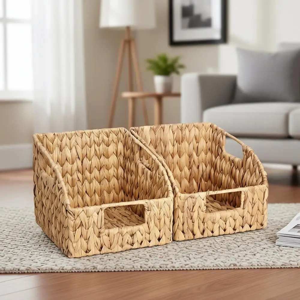 

Набор из 2 плетеных корзин ручной работы с ручками для организации хранения в кладовой