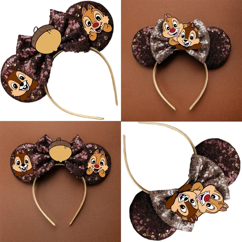 

Disney Chip 'n' Dale Ears Headband Women Sequins Bow Cartoon Alien Hairband Girl Stitch Headwear Hair Accessories Kid Party Gift