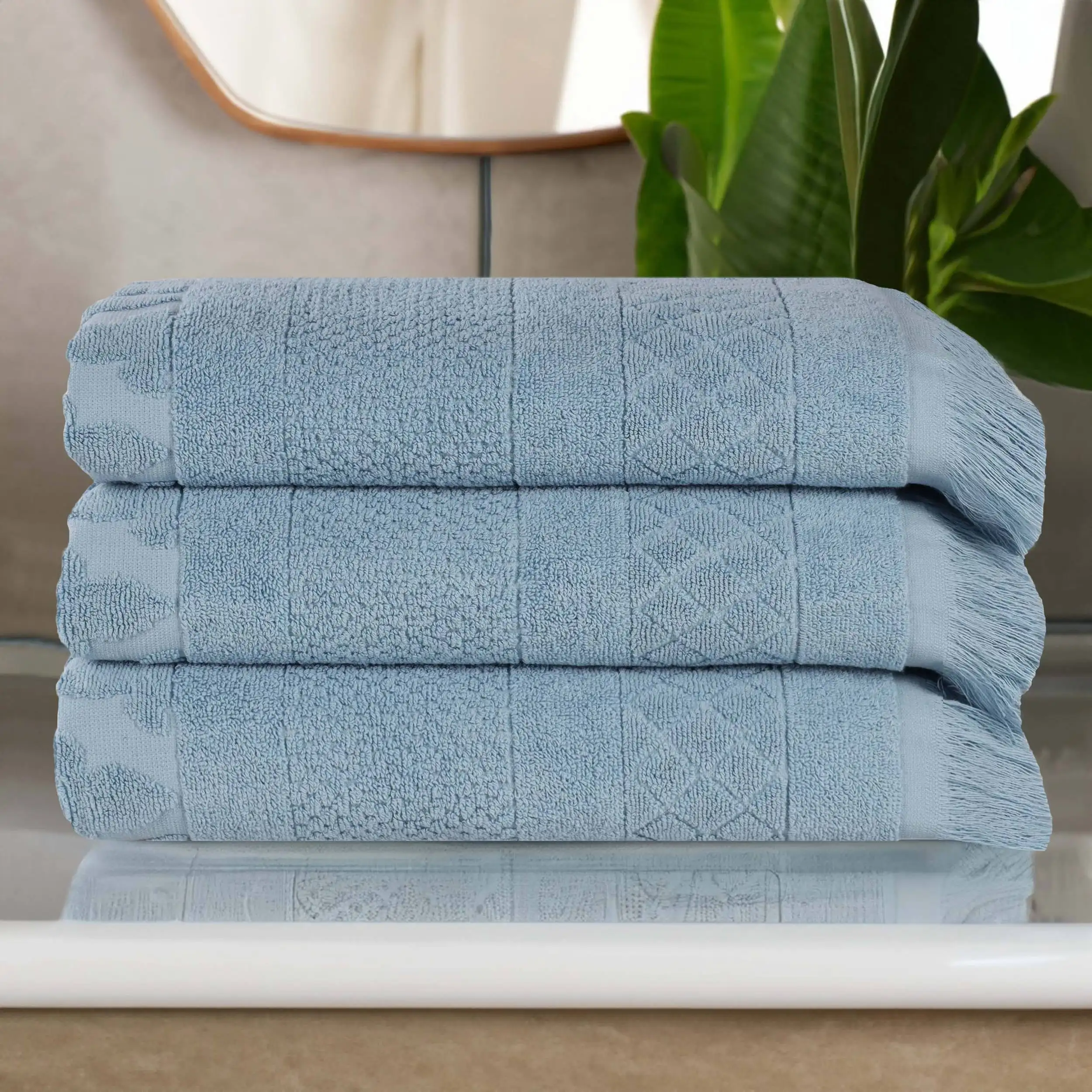 

Набор из 3 мягких банных полотенец Rolla Cotton Geometric, синий