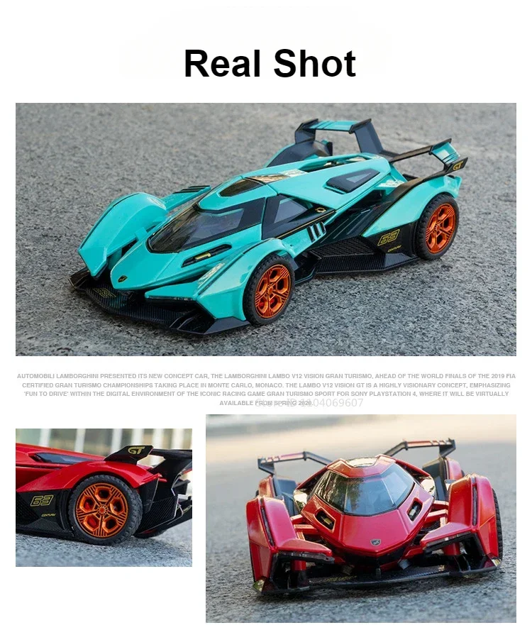 1:32 Lambor V12 GT Super Auto Modell Spielzeug Metall Druckguss Zurückziehen Musik Licht Miniatur Racing Fahrzeug Modelle Dekoration Jungen Geschenke – Detail 12