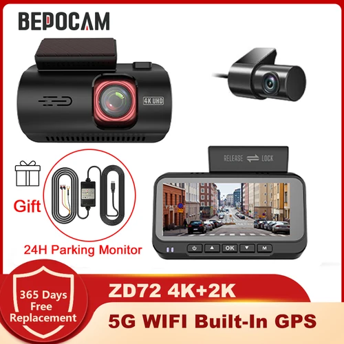 BEPOCAM 4K HD 전면 대시캠, 스마트 자동차 DVR, 내장 GPS, 5G 와이파이 대시 카메라, 비디오 녹음기, 24 시간 주차, 후면 캠 포함 