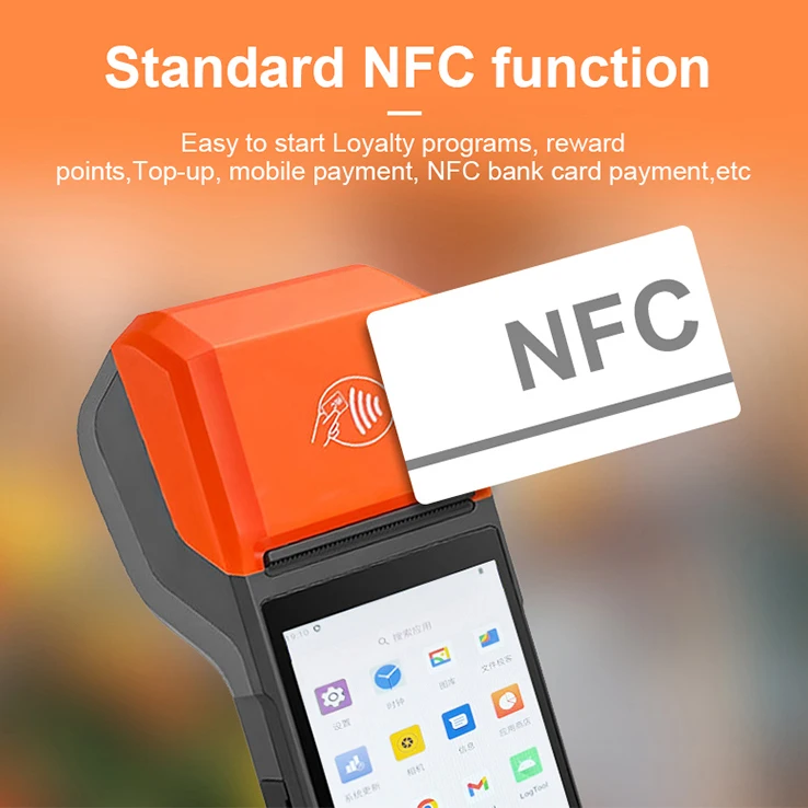 NFC Android 14 محطة POS الذكية المحمولة مع قارئ بطاقات NFC 1D 2D ماسح الباركود R330 Plus