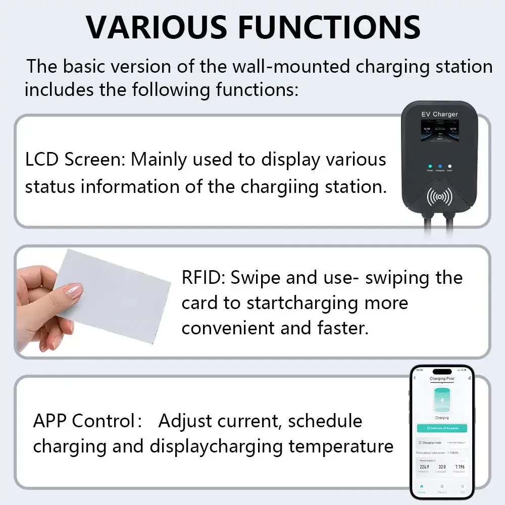 GBT AC 11KW 32A 3phase EV Charger Wallbox Wall-mounted for Home Electric Cars