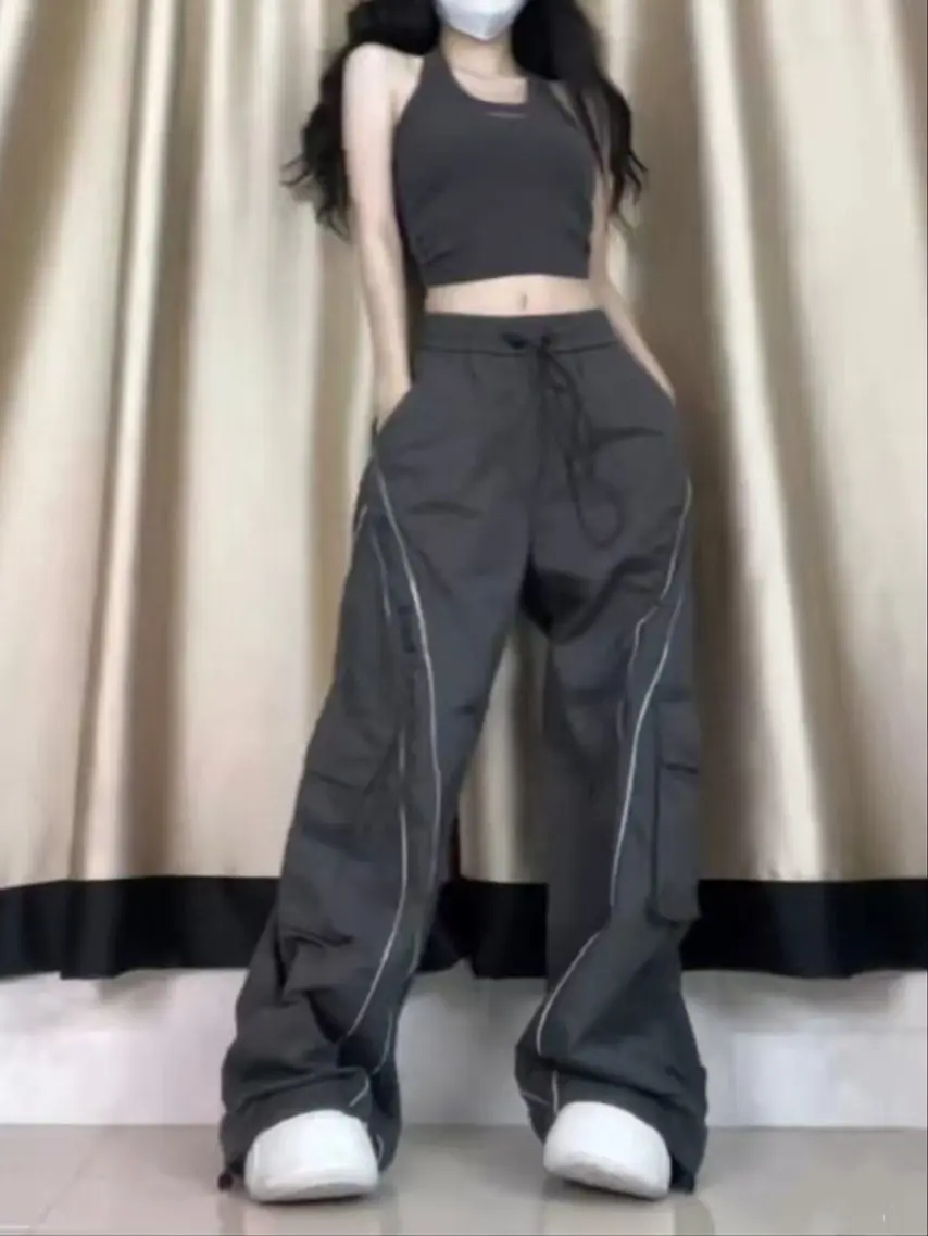 American Sle taille haute jambe large pantalon de travail femmes grande taille mince sport décontracté ey pantalon à la mode rue Sle