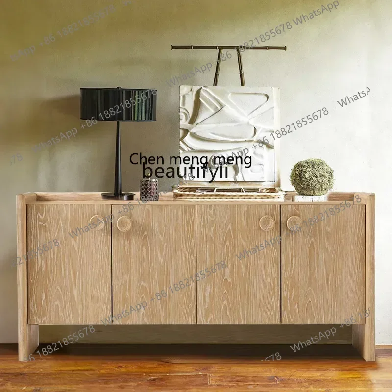 

A R Retro solid wood dining side cabinet, Nordic wabi sandy weathered and old decorative entrance cabinet, entrance foyer cabi