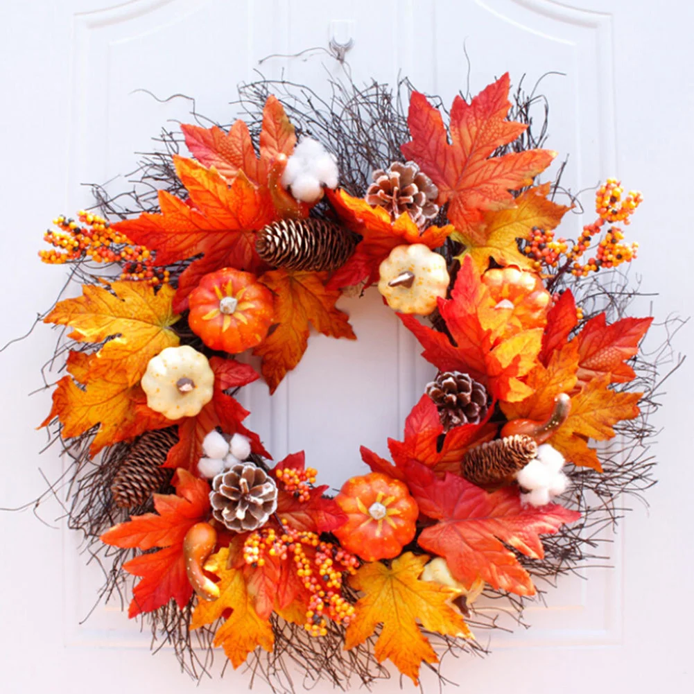 Autumnal Halloween Thanksgiving Maple Pumpkin Wreath Door Decorative