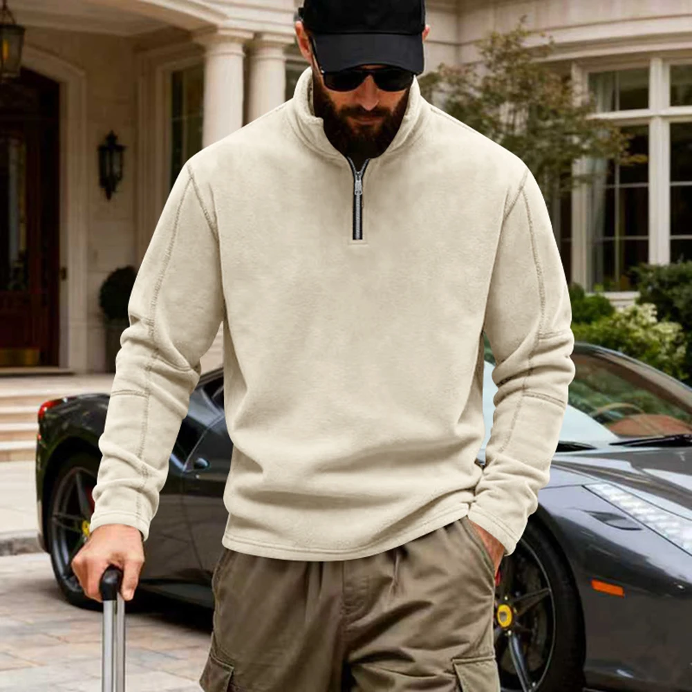 

Men's Loose Fit For Polar Fleece Sweatshirt Thicken Warm Pullover with Half Zipper for Outdoor and Casual Activities