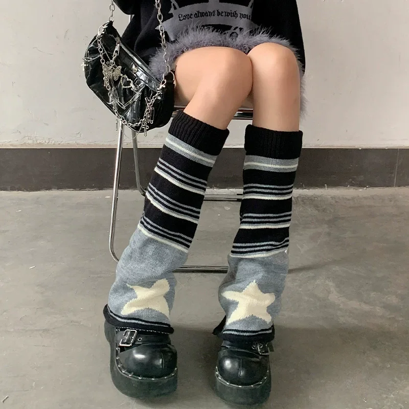 Gyaru Goth Leg Warmers Harajuku Sexy Leg Warmer Striped Knitted Socks Women Lolita Leg Cover Slouch Socks Boot Cuff Boot Sleeves