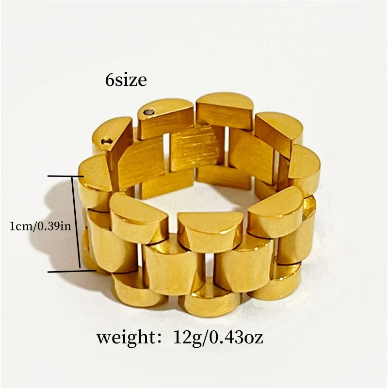 1 Pcs Gold Pvd Plated Bold Wide Thick Ring for Women Chunky Link Chain Stainless Steel Strap Finger Rings Jewelry