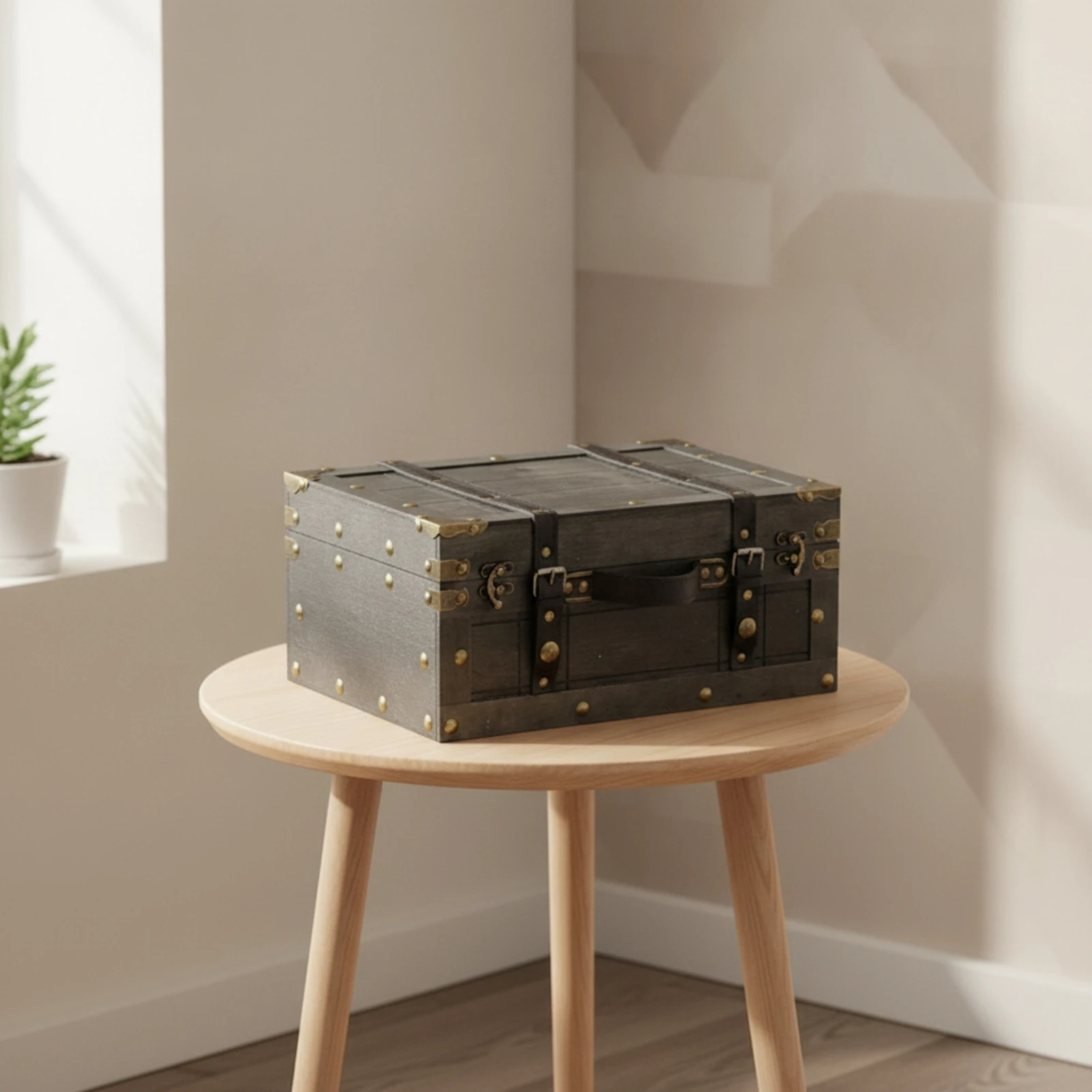 Storage Trunk with Handle Antique-Style Storage Trunk Wooden Chest Farmhouse Decorative Chest Retro for Photographers view 5
