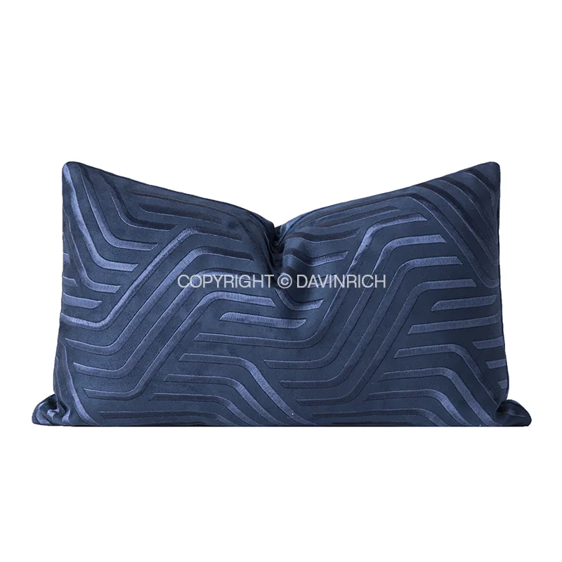 DAVINRICH Navy Blue Cushion Cover Evoke Geometric Pattern Embroidery Throw Pillowcase 45x45cm For Living Room Couch Sofa Bedroom