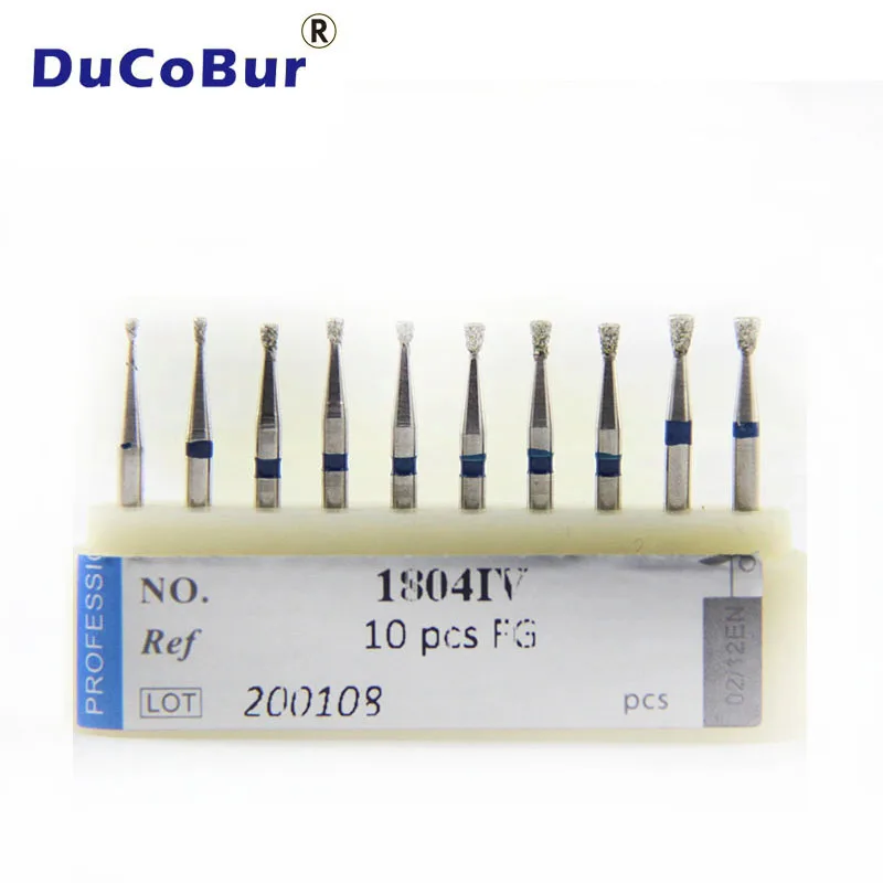 DuCoBur 10pcs/Box Dental Diamond Burs Of Inverted Cone Assorted In FG Shank 1804IV Ball Round/BR Sharper Efficient Lab Tools