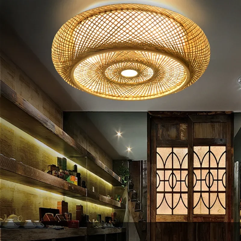 

Wabi Sabi Hanging Lamp Rattan Wicker LED Pendant Lamp Shade Restaurant Home Room Decorative Art Suspended Bamboo Chandelier