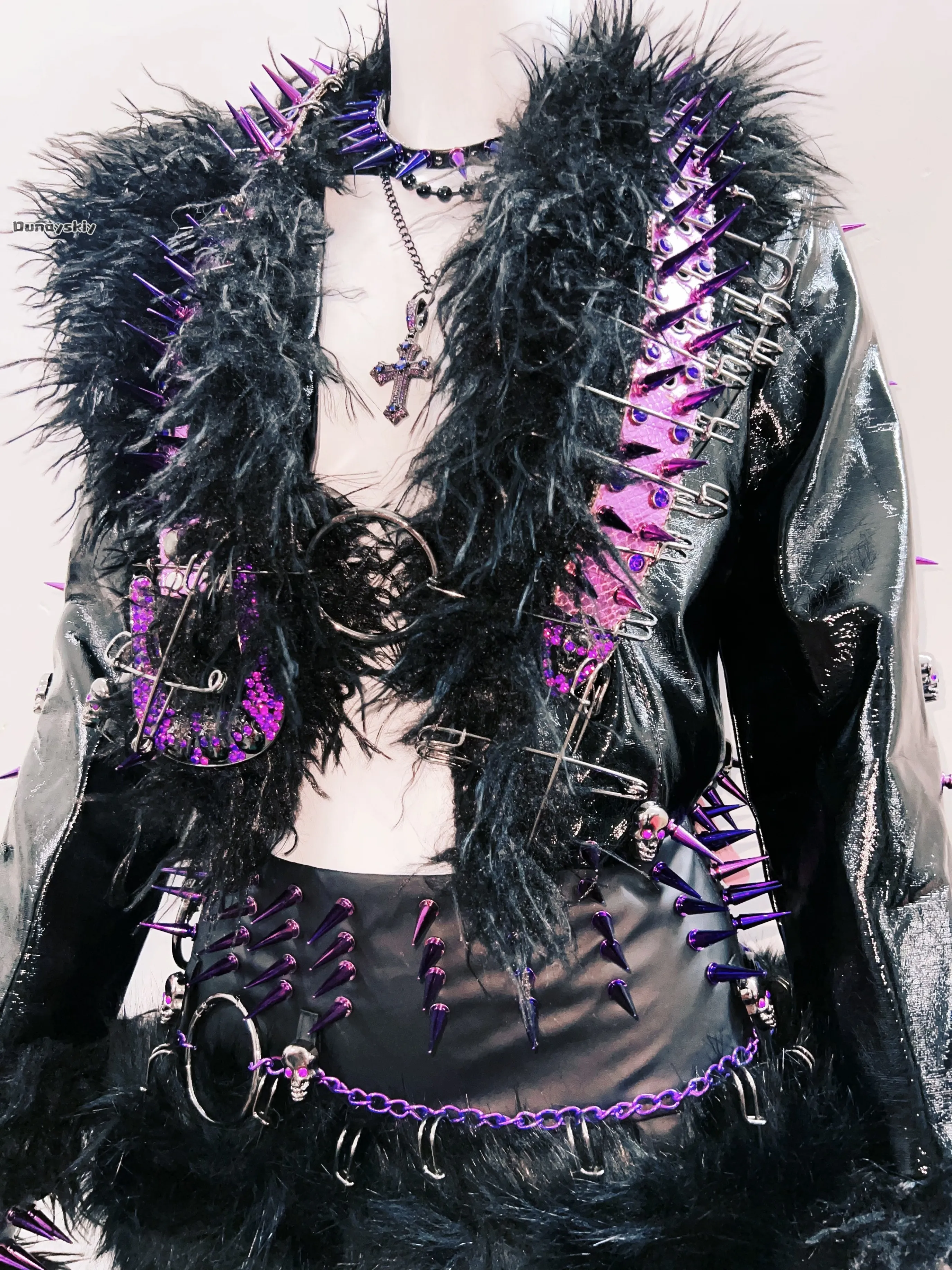 

DIY Y2K фиолетовая кожаная куртка в стиле панк аниме костюмы для косплея {Dunayskiy States} готическое пушистое пальто ожерелье аксессуар униформа для девочек