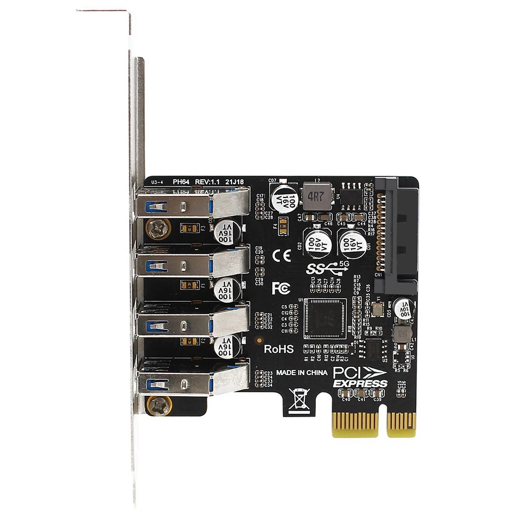 Pcie para 4 portas usb3.0 hub + sata 15pin power 5gbps pci express placa de expansão usb 3.0 controlador adaptador para 2u/4u caso desktop pc