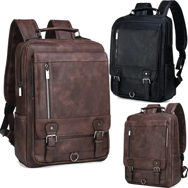 New Men's Fashion Leather Bags Men Backpack Business Male 15.6