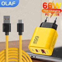 66W USB C Charger 2 Port QC 3.0 Fast Charging PD Charger Wall Adapter 66W USB To Type C Charging Data Cable For iPhone 15 Xiaomi