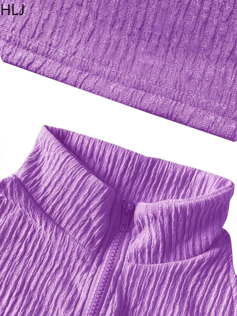 HLJ ฤดูร้อนใหม่ Elegant 2 ชิ้นชุดผู้หญิงชุดซิปเสื้อแขนกุดและกางเกงขากว้างชุดหญิงแฟชั่น Streetwear