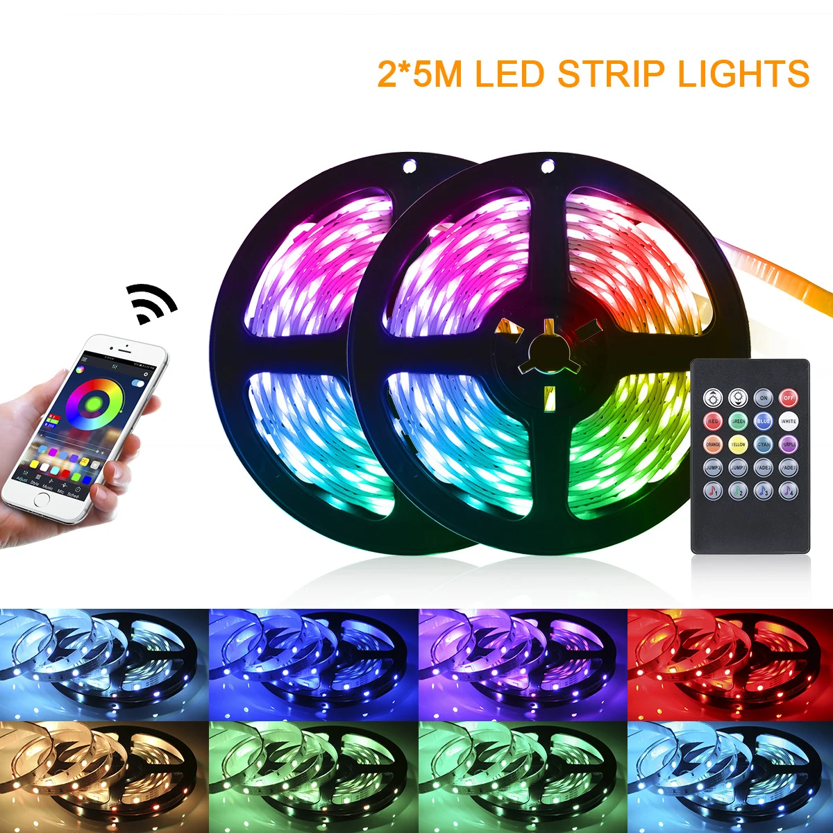 Tomshine 5050RGB 300LEDs Strip Lights with IR Remote 10m/32.8ft Music Sync Color Changing RGB Rope Light Kit Sensitive Built-in