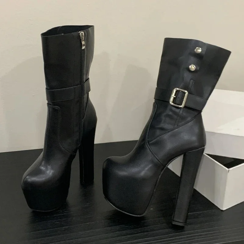 

Aneikeh/женские ботильоны на высоком квадратном каблуке на массивной платформе с круглым носком и пуговицами на молнии, супер женская обувь в уличном стиле
