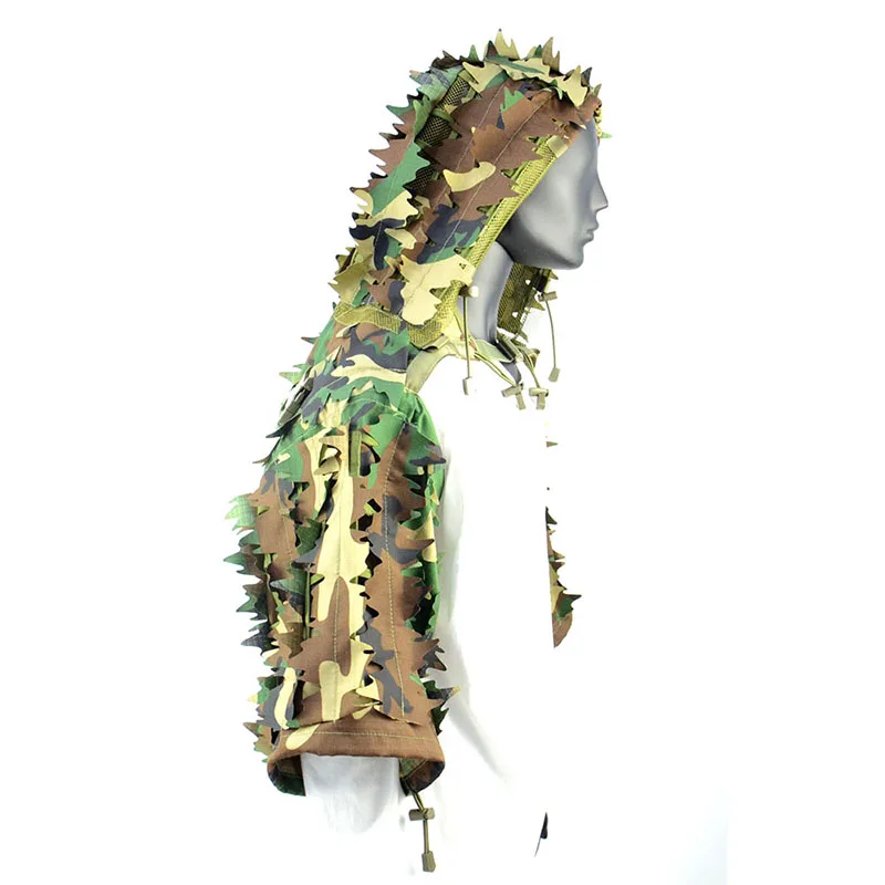 Taktischer Ghillie-Anzug, atmungsaktive Ghillie Viper Hood mit 3D-Blattstreifen, Scharfschützmantel für Wargame, Jagd, CS – Detail 7