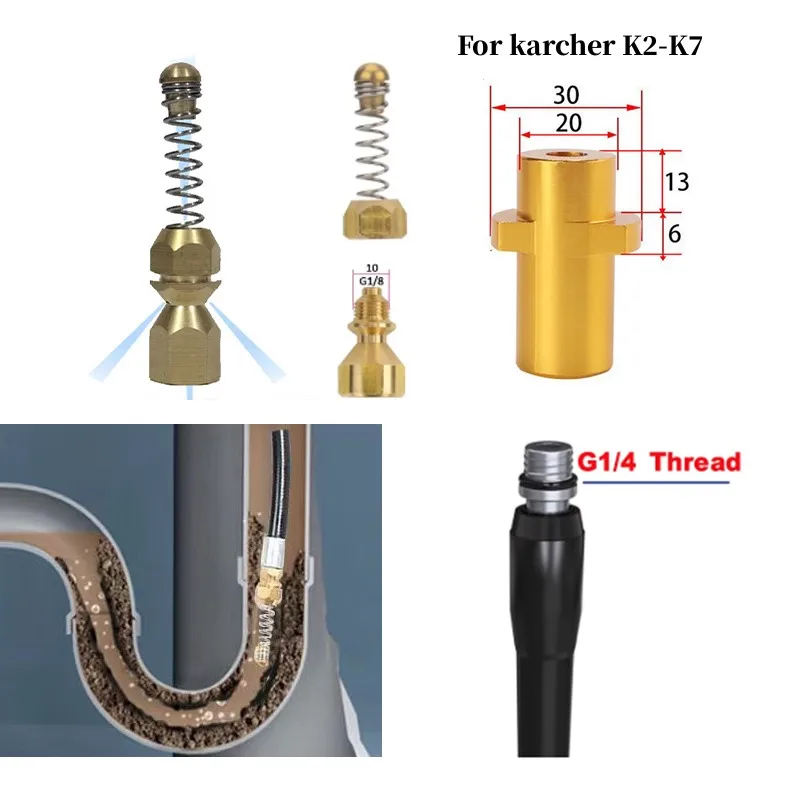 Mangueira de Limpeza de Água de Esgoto, Kit de Limpeza de Tubulação para Karcher K2, K3, K4, K5, K6, K7, Mangueira de Lavagem de Pressão, 2m-50m