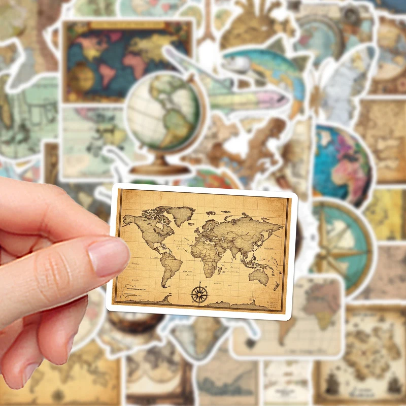 50PCS Retro Map Graffiti Stickers DIY Decorative Sticky Note Guitar Notebook Suitcase Skateboard Waterproof Decals Kids Toy Gift