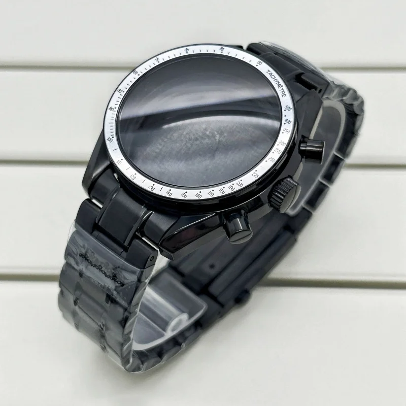Multifunctional Silver Black Moon Blank 39.6mm Suitable for VK64 VK63 Quartz Movement Watch Parts Fits 20mm Strap Case Bezel