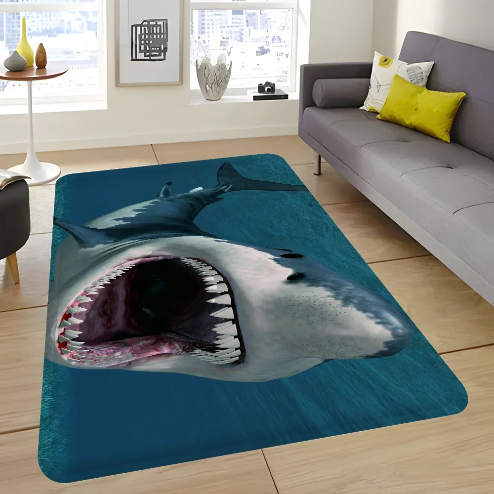 

Crystal Velvet Carpet Vicious Shark Floor Mat Anti-Slip Rug for Kids Room Bedroom Living Room Decor