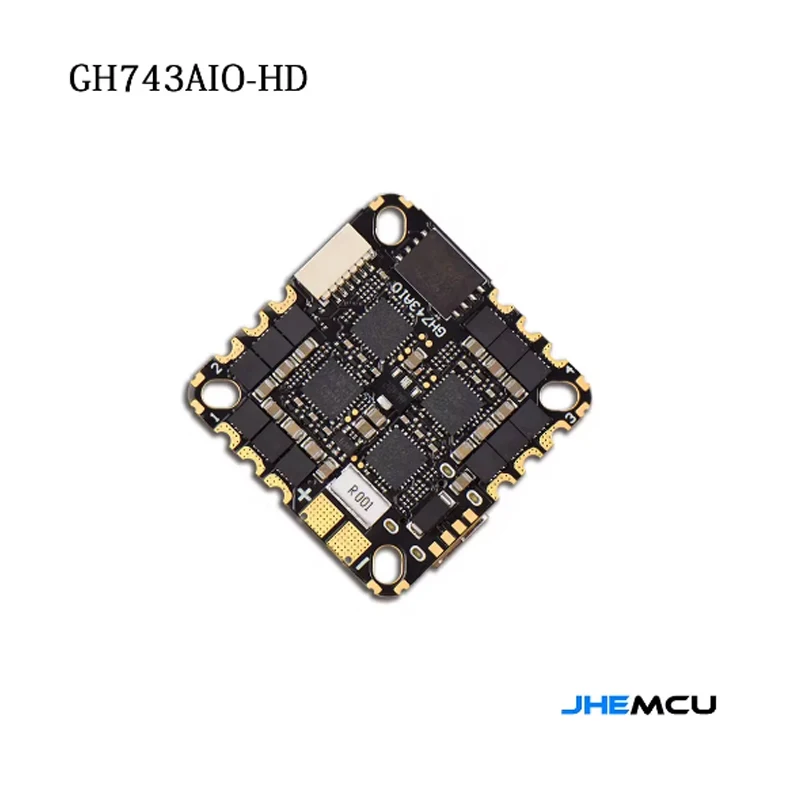 JHEMCU GH743AIO-HD Flight Controller ICM-42688-Px2 5V/2.5A BEC Baro OSD 128MB AM32 40A 3-6S 4in1 Brushless ESC for RC FPV Drone