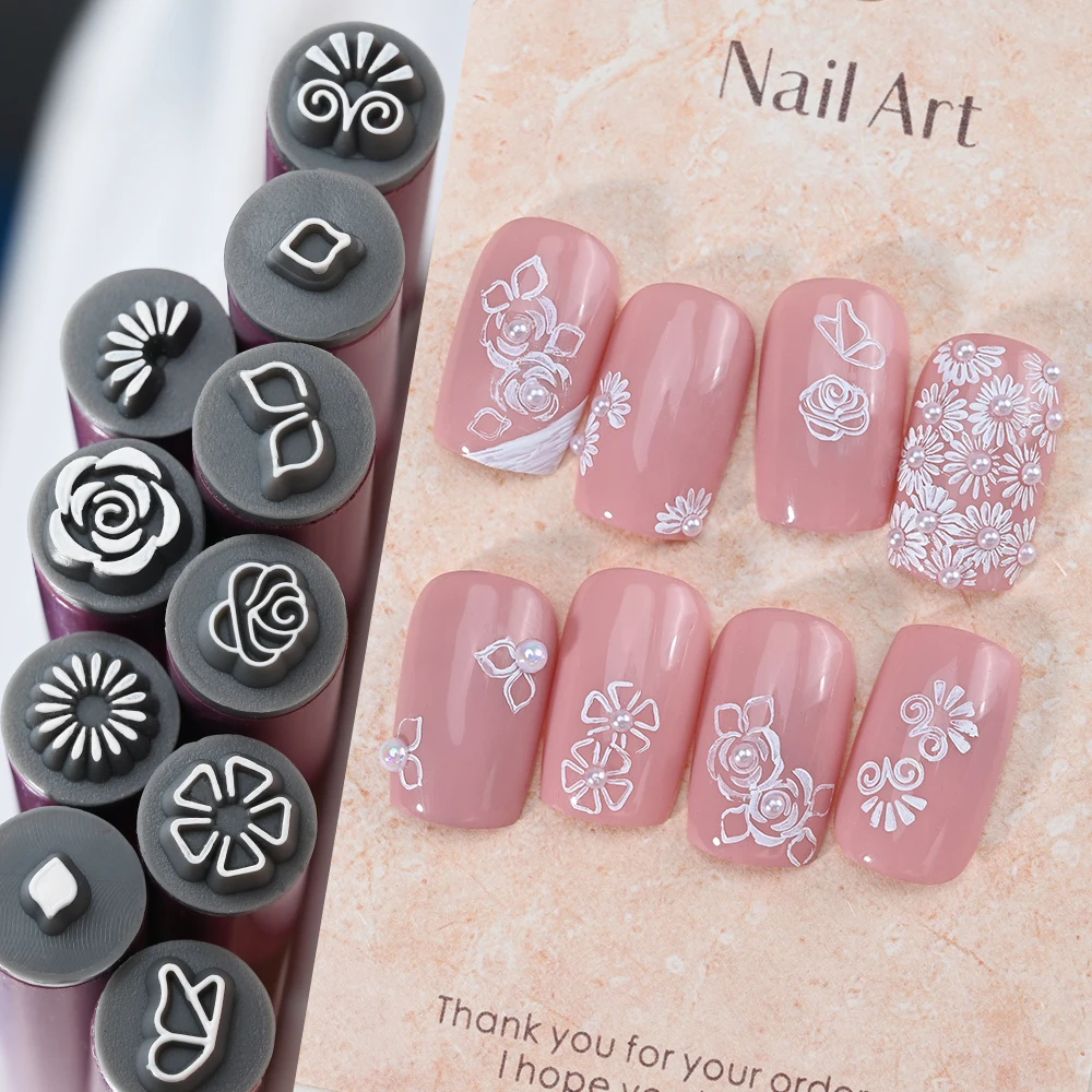 4/6/10pcs Nail Art Stamp Pen Set Floral Butterfly Pattern Nail Graffiti Pen Flower Painting Drawing Nail Brush Stamp Pen Tools