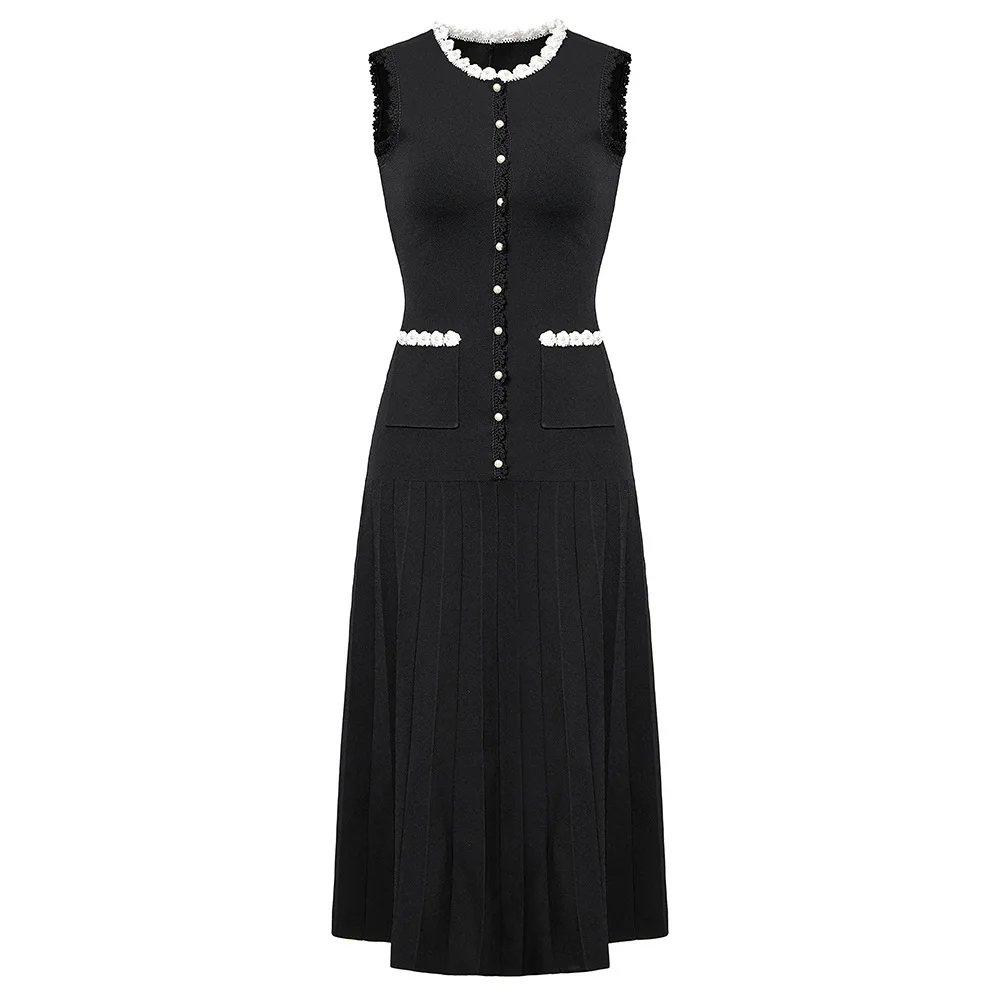 customized elegant handmade crochet heavy industry sleeveless vest skirt knitted buckle contrasting knitted dress