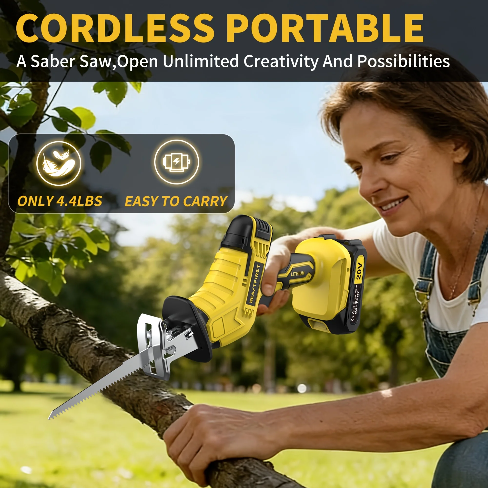 New Upgraded Cordless Reciprocating Saw with LED Light & Safety Lock.Multi-purpose for Wood Cutting, Logging And Pruning.Comes with Replaceable Blades And Toolbox.Perfect Tool Set And Great Gift for Men.Handheld Rechargeable Electric Saw