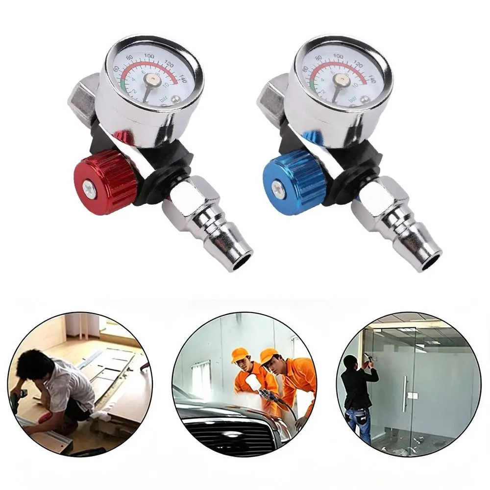 1/4 Inch Thread Spray Gun Regulator 0-140 PSI Range Built-in Pressure Gauge Pneumatic Tool Adapter Pneumatic Compatible