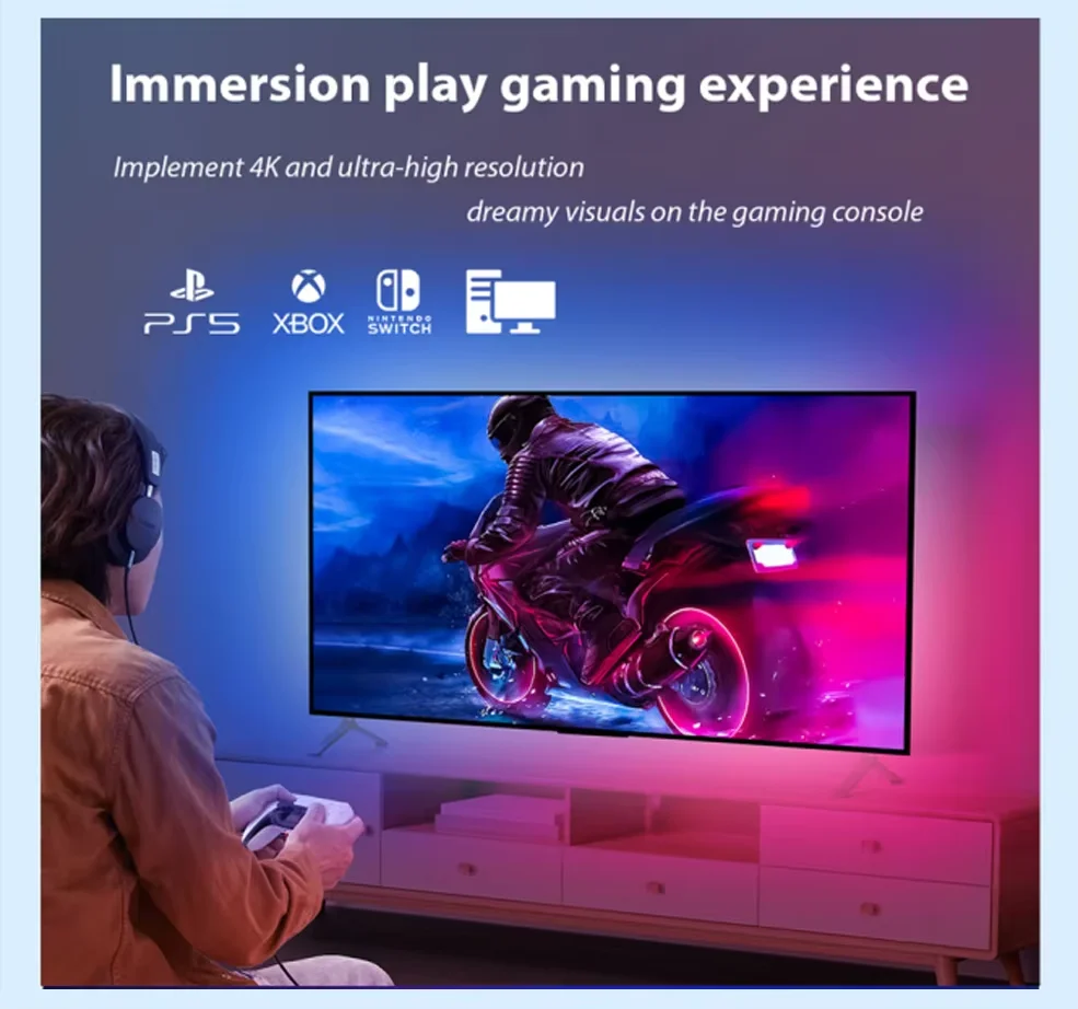 Smart Ambient TV Led Backlight For 4K HDMI 2.0/2.1 Device Sync Box Led Strip Light Kit Wifi Alexa Voice Google Assistant Control