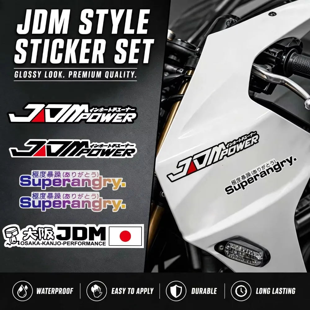 1Set JDM Power Japanese Kanji Racing Vinyl Decals,Waterproof Self-Adhesive for Motorcycle,Car Body,Window,Bumper Decor