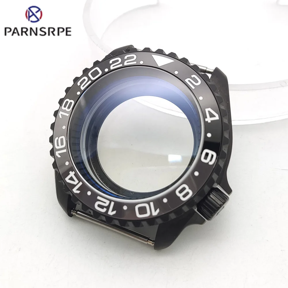 

42mm PVD Black NH35 Watch Case With 28.5mm Dial For NH35 NH36 Movement Flat Sapphire Crystal Glass Men's Dive Watch Cases