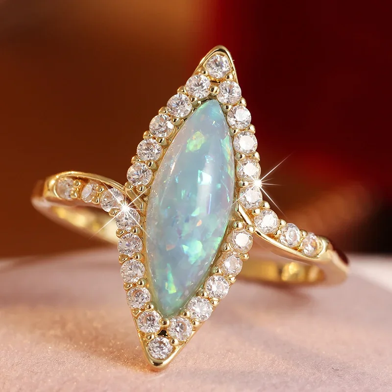 Women's Gorgeous Luxury Fashion Ring Inlay Horse Eye Shaped Cubic Zircon Elegant Ring Banquet Party Jewelry Accessory
