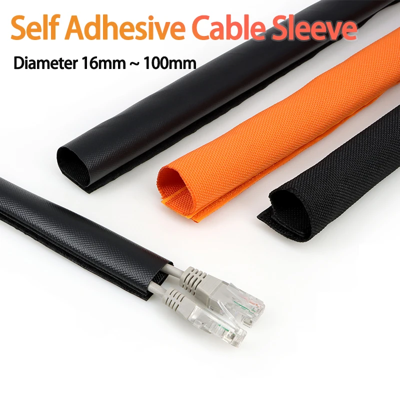Self-adhesive Cable Sleeve 16mm - 100mm PET Braided PVC Waterproof Reusable Nylon Harness Sheath Wire Wrap Protection  Organizer