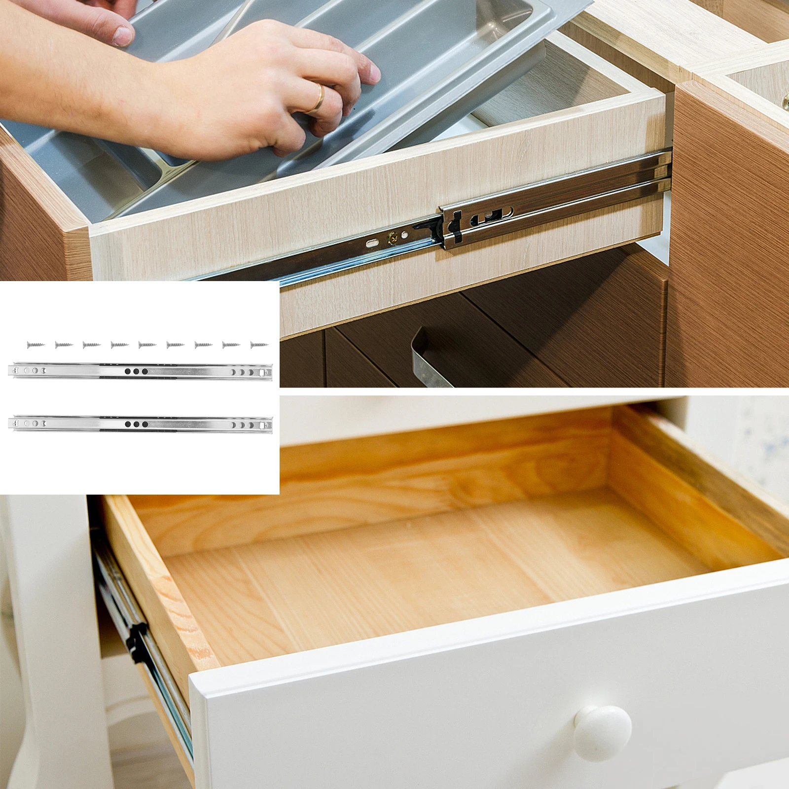 

2pcs Bidirectional Drawer Heavy Duty Cabinet Slides Furniture Hardware Cupboard Extension Slides Smooth Quiet Easy Install