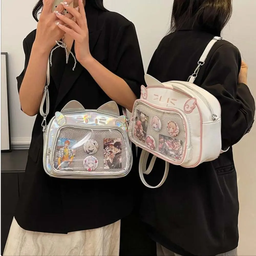 Creative Zipper Bag Kawaii Cat Itabag Cotton Bag PU Transparent Pocket Small Item Bag Badge Storage Bag Fashion Backpacks Men