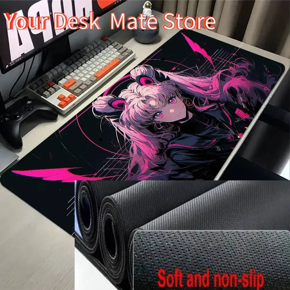 Sailor Moon Mauspad, Gaming-Tastatur-Zubehör, Pad, HD-Druck, XXL-Größe, Kawaii-Mädchen, rutschfest, für Offiziere, Schreibtischunterlage, Laptop-Teppich